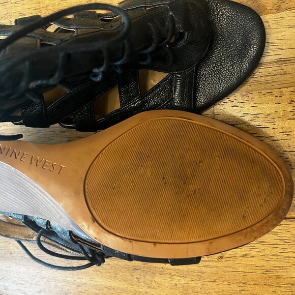 Nine West Black Lace Up Wedges Sz 10 1/2 - Picture 5 of 7